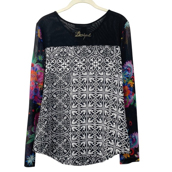 Desigual Mandala Floral print Long-Sleeve Top Blouse Size L artsy boho whimsical - Picture 9 of 9